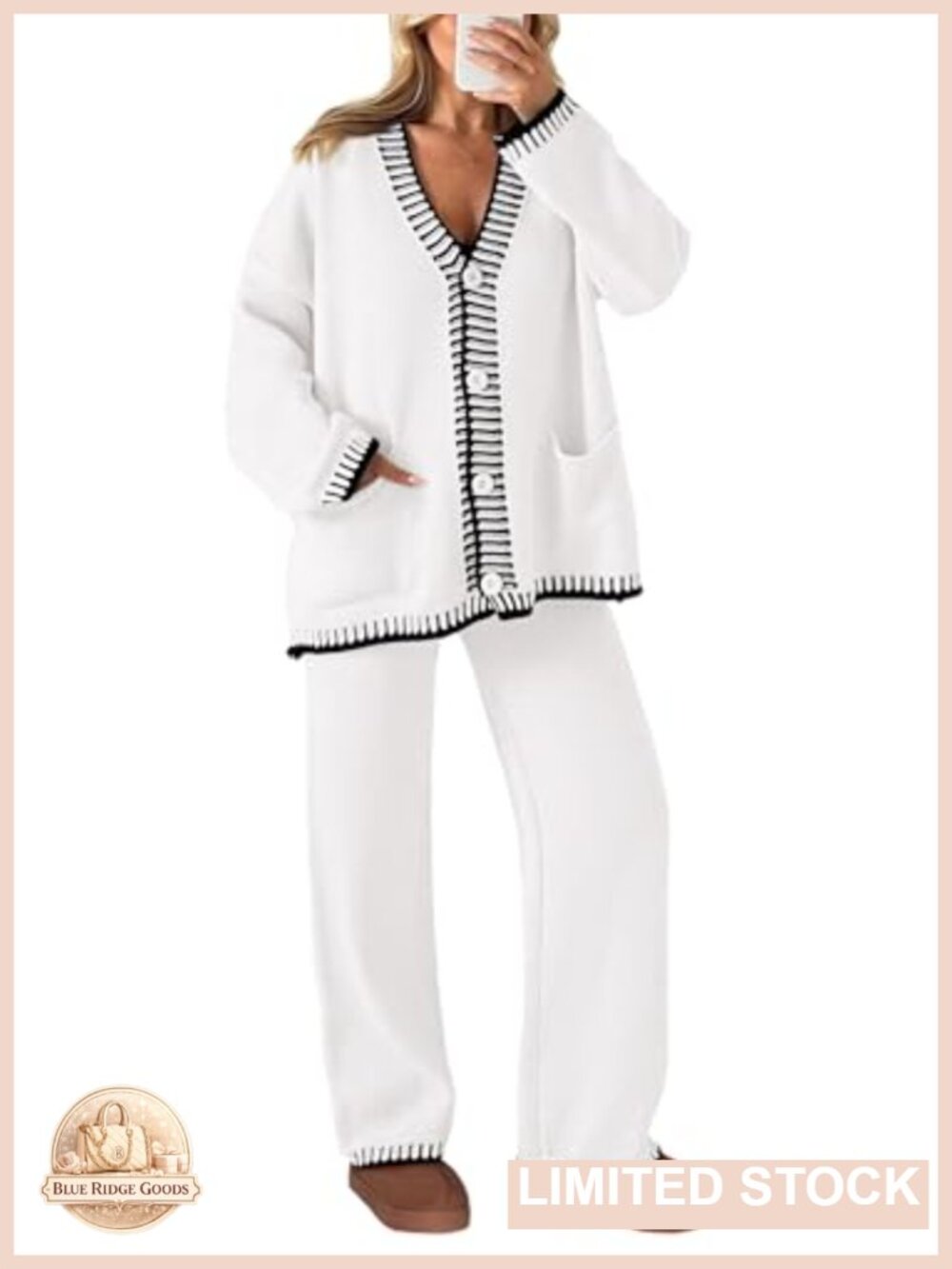 Women's 2 Piece Knit Sweater Lounge Set Cardigan Wide Leg Pants Cozy